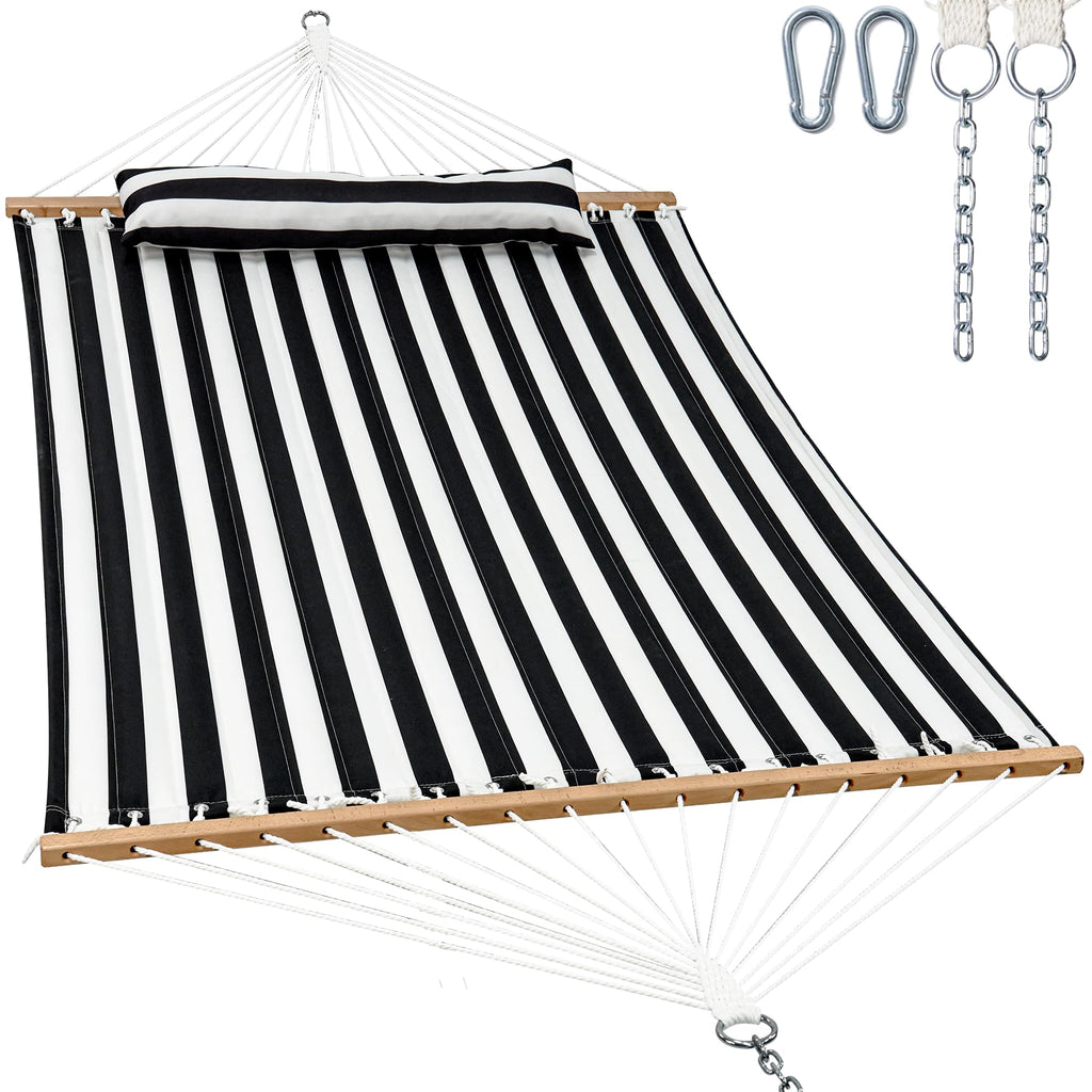 GAFETE 12ft 2 Person Hammock for Outside with Hardwood Spreader Bar