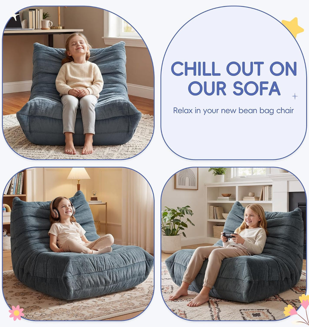 Hobestluk Kids Bean Bag Chair Fluffy Beanbag Couch with Spaciuos Design