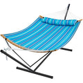 SUPERJARE Hammock with Stand, 2 Person Heavy Duty Hammock with Padded Cotton, Detachable Pillow & Strong Curved-Bar & Portable Carrying Bag, Perfect for Outdoor & Indoor - Dark Cyan