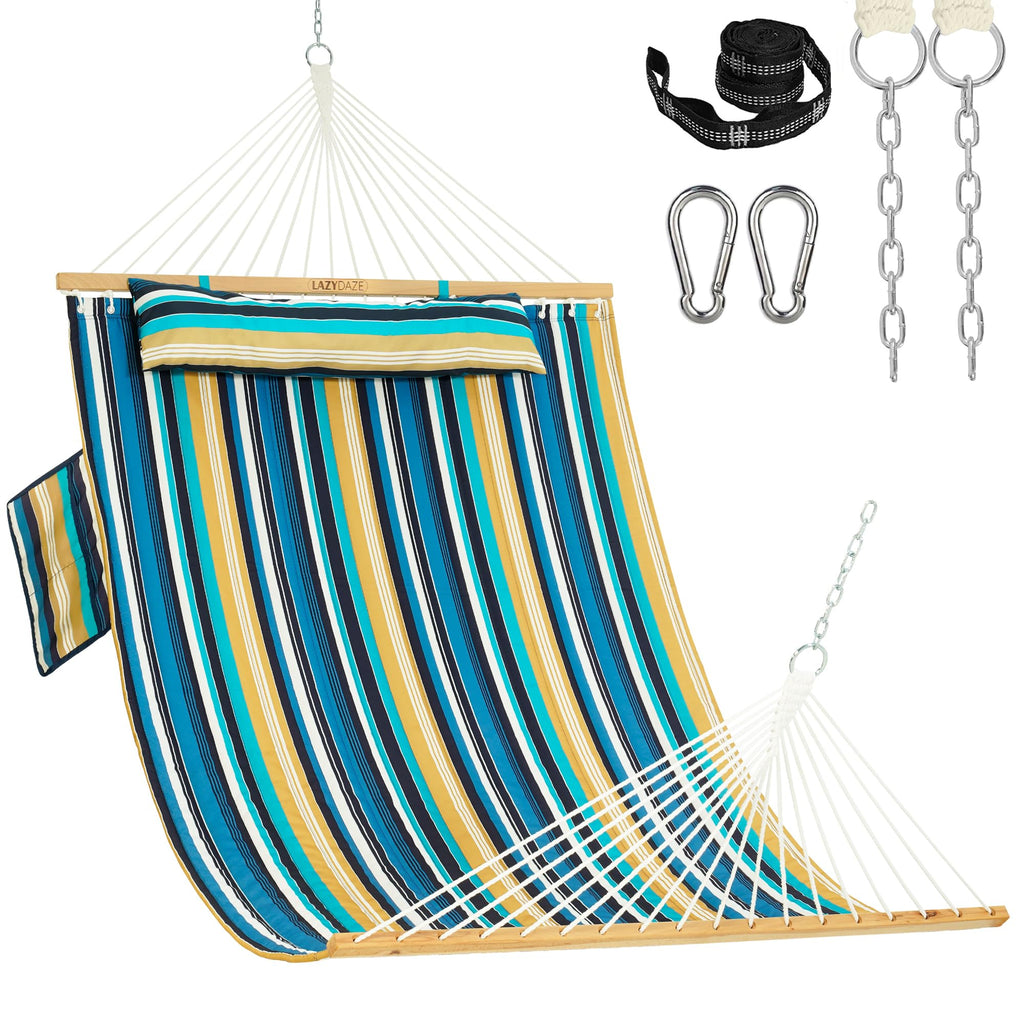 Lazy Daze Double Hammock with Pillow & Tree Straps for Outside, Grey