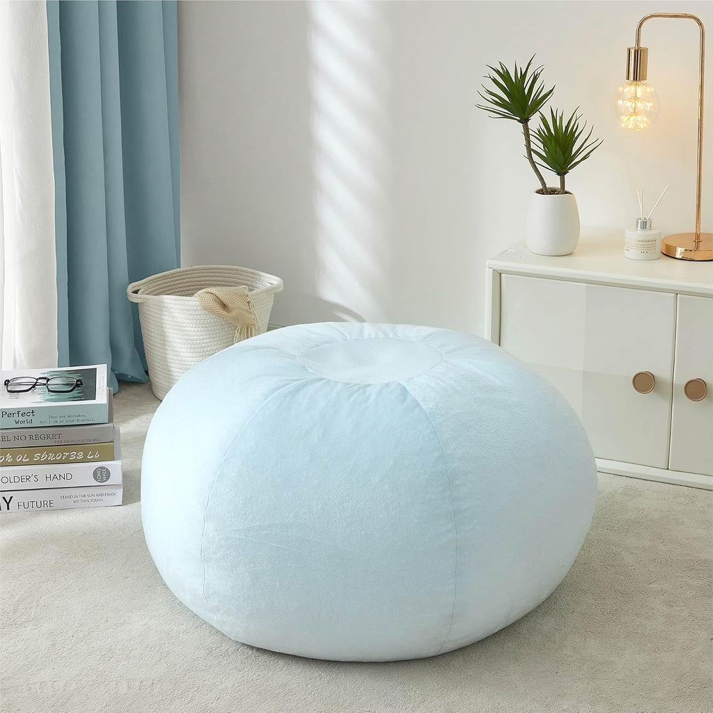 Heritage Kids Pod Round Bean Bag Chair, Soft Plush Lounge Seat for Bedroom or Playroom, Light Blue