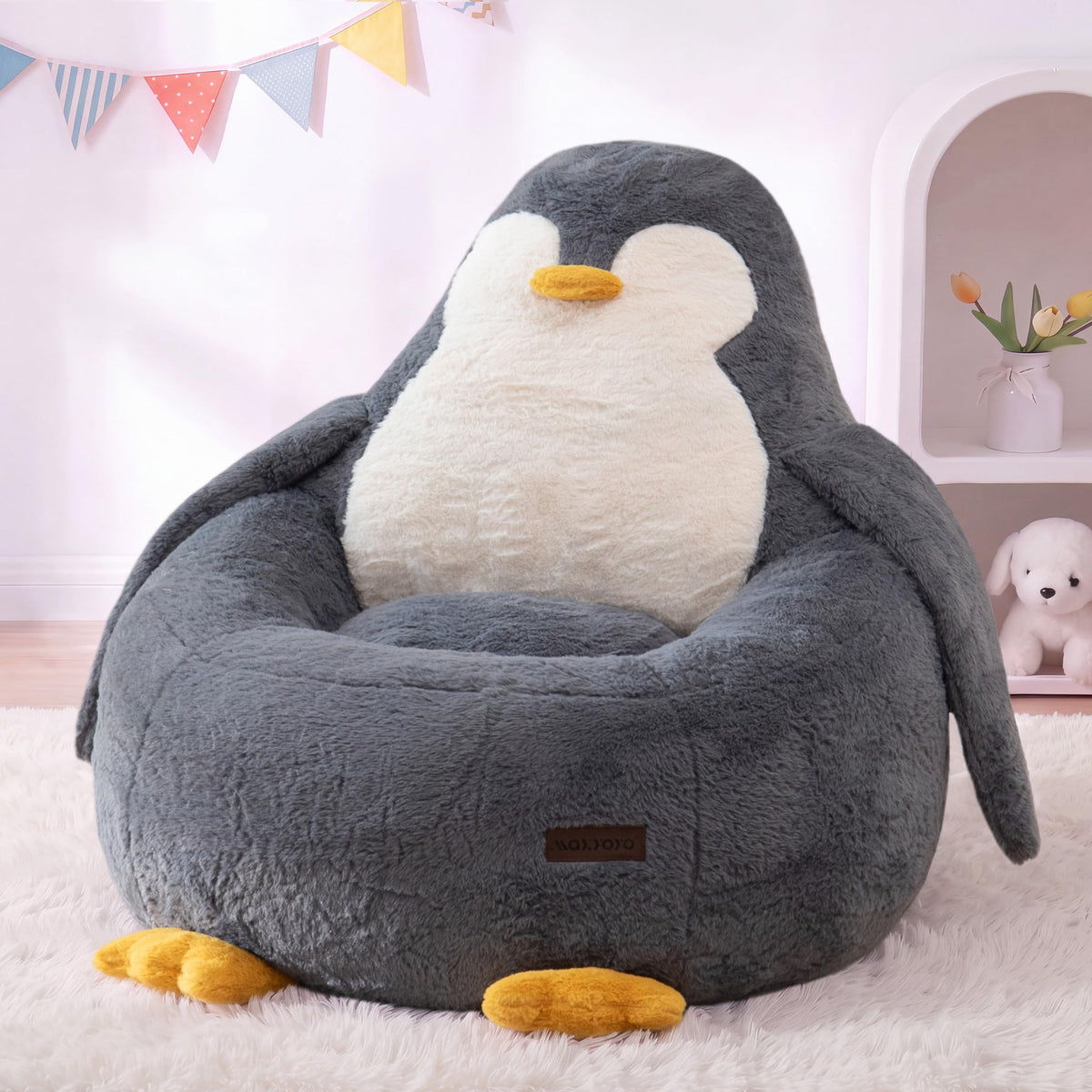 MAXYOYO Kids Bean Bag Chair, Cute Floor Sofa with Penguin‑Shaped Backrest