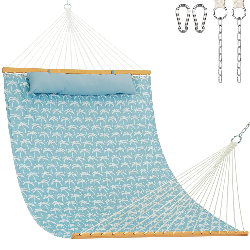 Lazy Daze 12FT Double Quilted Hammock for Outside with Pillow, Floral Auqa