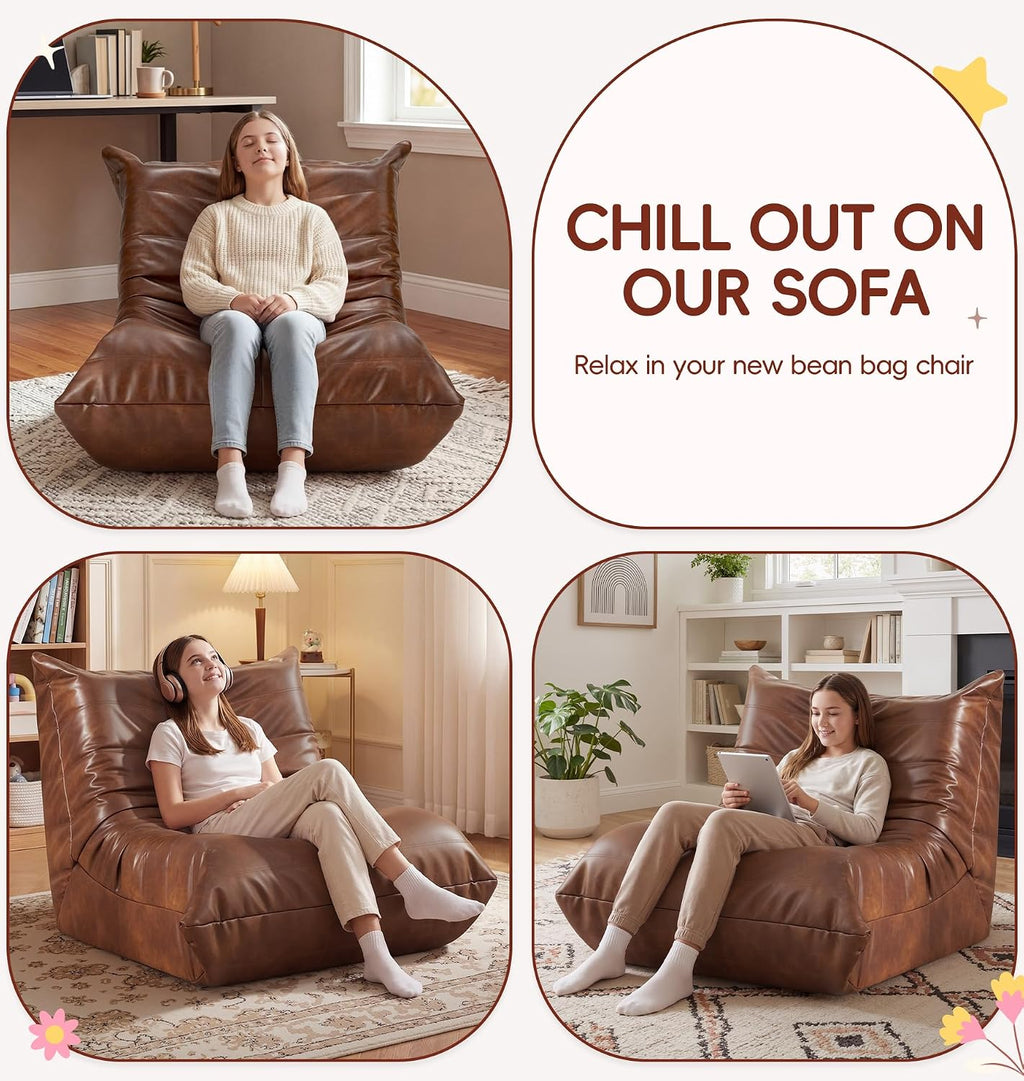 Hobestluk Bean Bag Chair for Teens Large Beanbag Couch with Leather Fabric