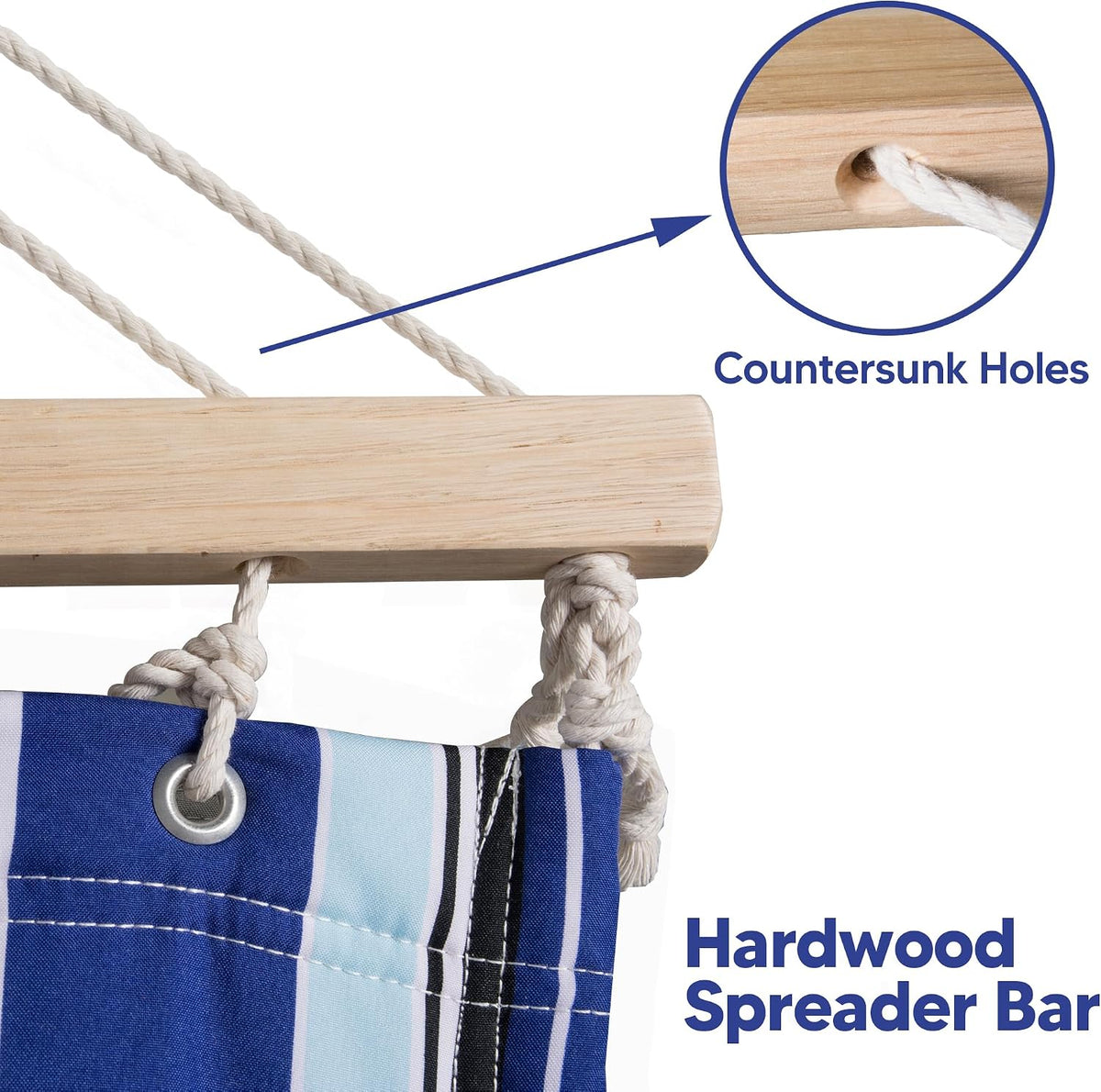 SUNCREAT Hammocks Quilted Fabric Hammock, Max 475lbs Capacity, Blue Stripes
