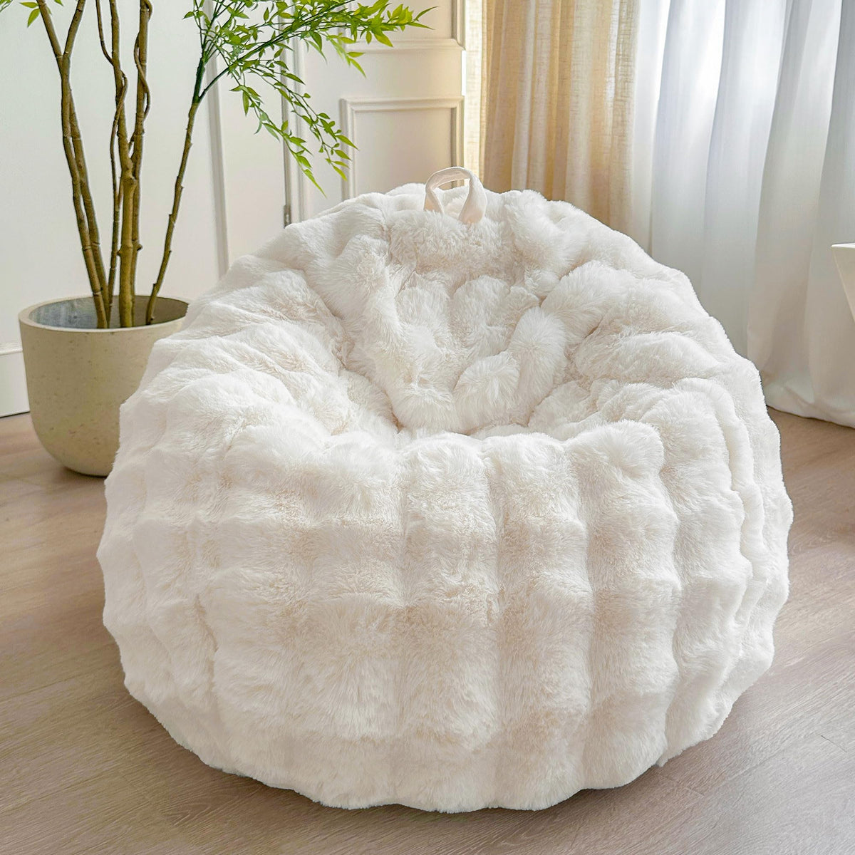 LIFEREVO Kids Fluffy Faux Rabbit Fur Bean Bag Cover, No Filler, Rainbow