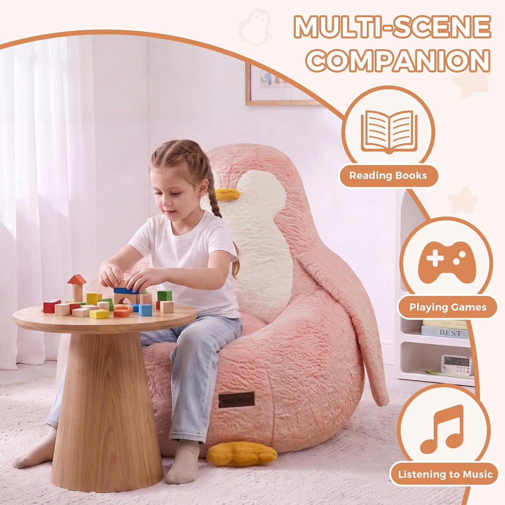MAXYOYO Kids Bean Bag Chair, Cute Floor Sofa with Penguin‑Shaped Backrest