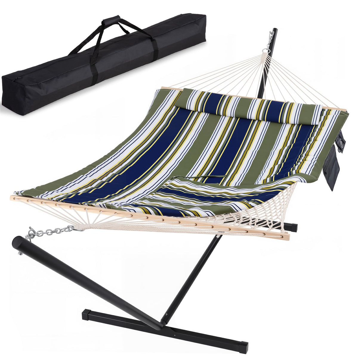 SUNCREAT Double Outdoor Hammock with Stand, Carrying Bag, Dark Gray
