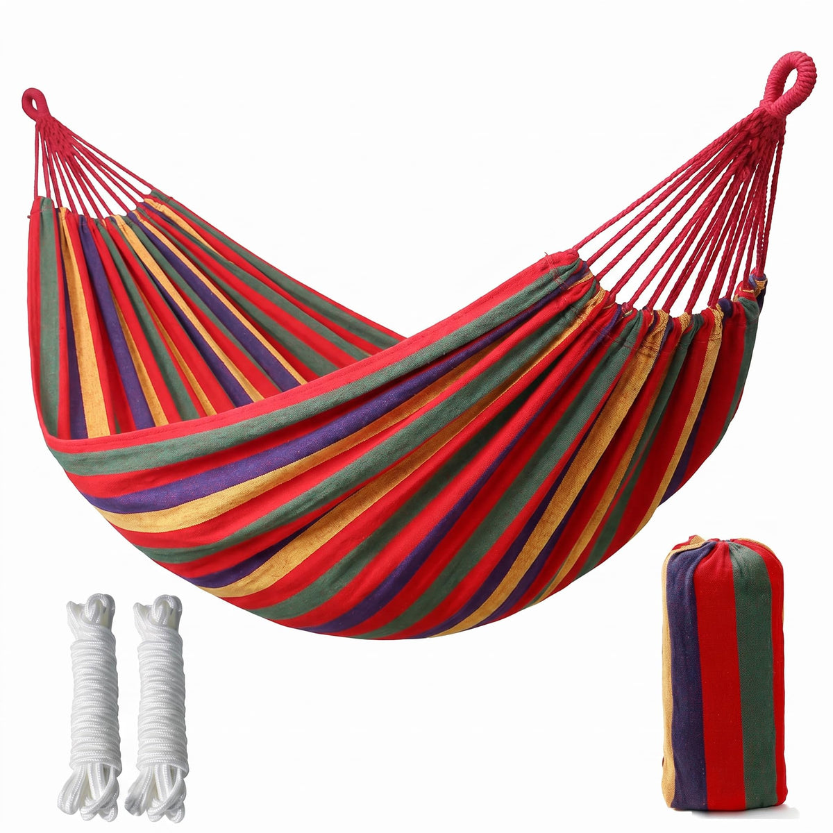Canvas Hammock 122" Long X 59" Wide 2 Person Hammock 440 pounds Maximum Weight Applicable Scenes in Courtyard Autumn, Indoor Hanging Chairs, Beach Leisure (Blue White, Full)