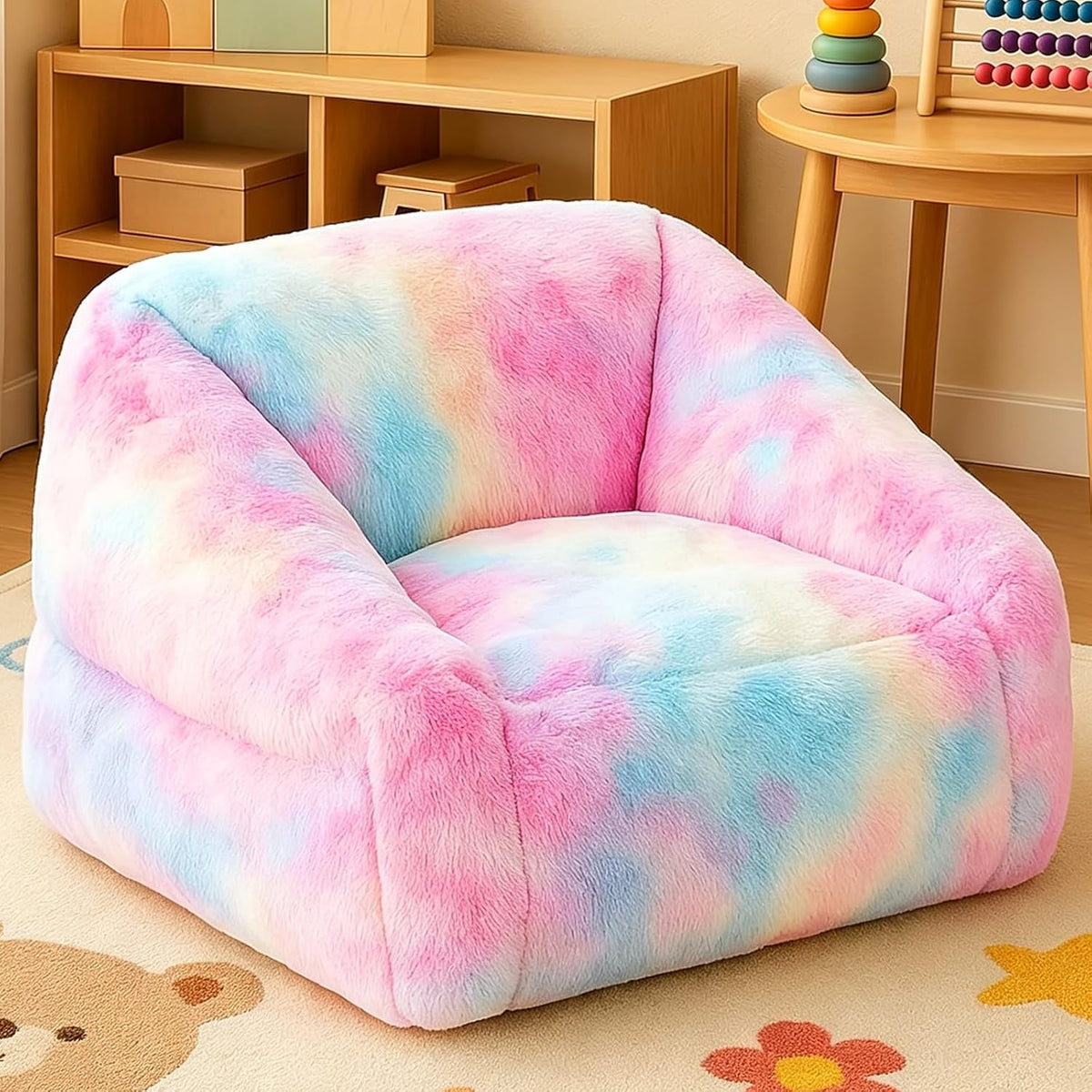 27 Inch Soft Faux Fur Bean Bag Chair with Sponge Filling - Ergonomic Lounge Chair for Teens, Comfortable Rainbow Color Bean Bag for Bedroom, Living Room, Dorm(Set of 1)
