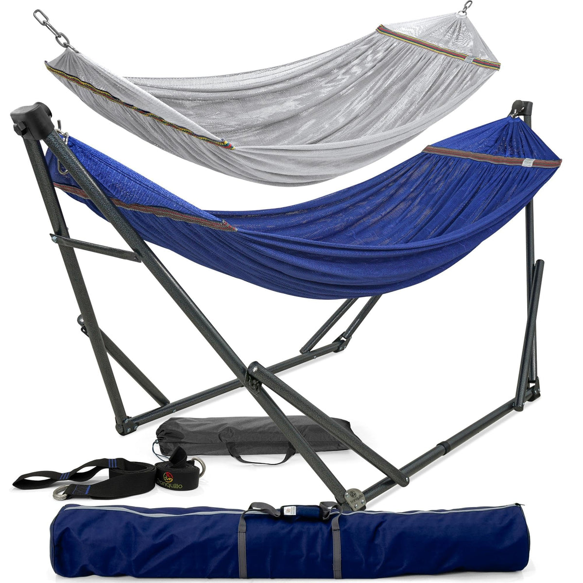Tranquillo 600lbs Double Hammock with Stand Outdoor Indoor, Camping- Aegean