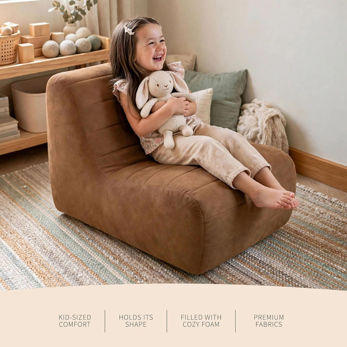 Big Joe Modora Kids Bean Bag Lounger, Chestnut Vegan Suede