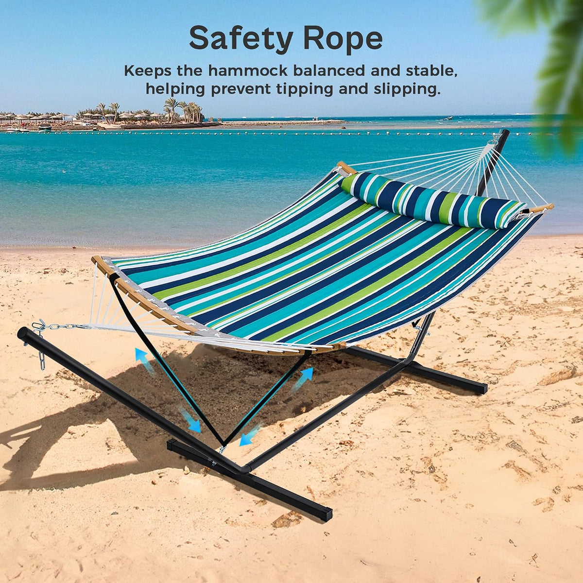 SUPERJARE Hammock with Stand, 2 Person Heavy Duty Hammock with Padded Cotton, Detachable Pillow & Strong Curved-Bar & Portable Carrying Bag, Perfect for Outdoor & Indoor - Dark Cyan