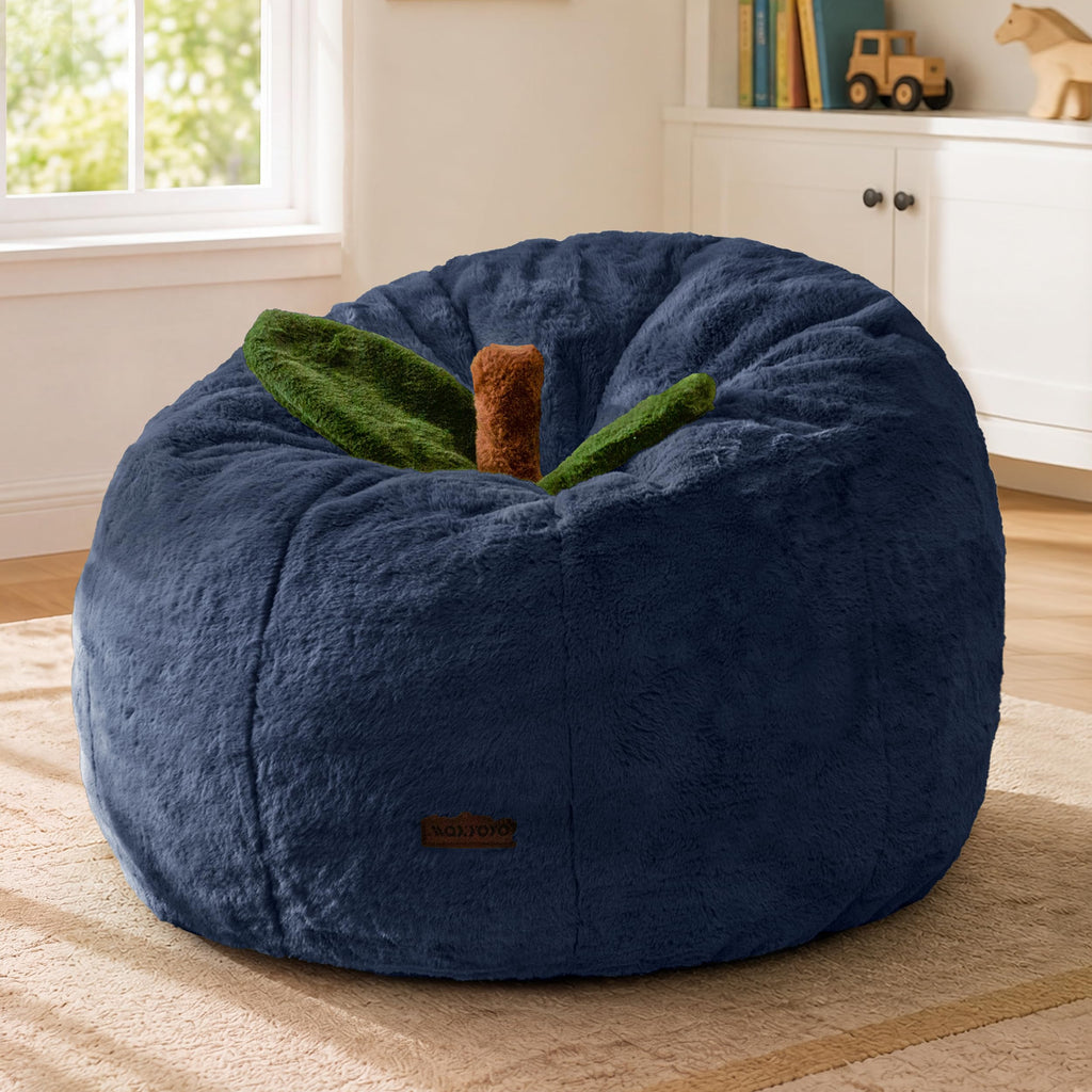 MAXYOYO Kids Bean Bag Chair, Apple-Shaped Toddler Sofa with Fur Fabric