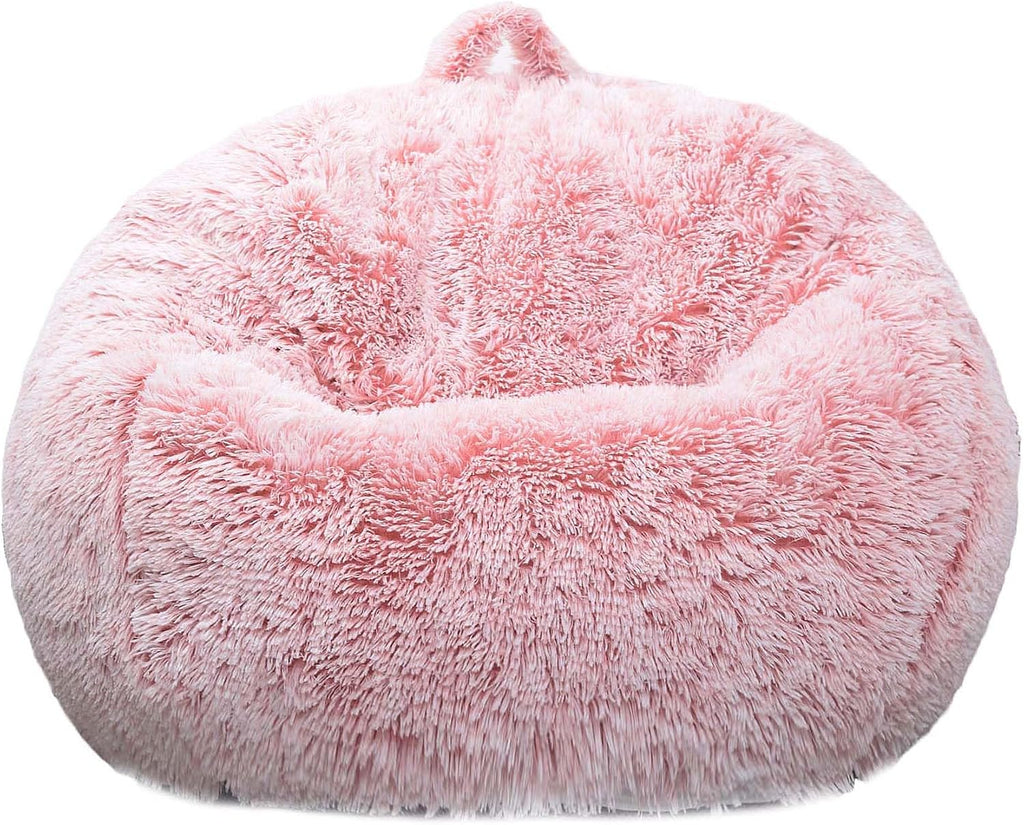 Fluffy Stuffed Animal Storage Bean Bag Chair Cover (No Filler), Faux Fur Comfy Bean Bag Cover for Organizing Plush Toys or Textile, for Adults Teens Kids Girls,Dusty Pink