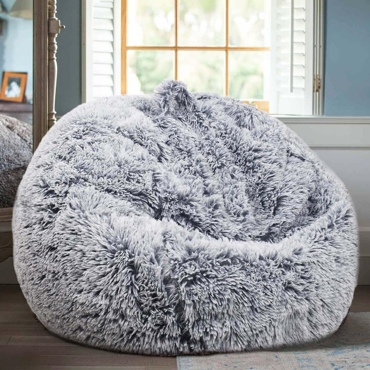 Fluffy Stuffed Animal Storage Bean Bag Chair Cover (No Filler), Faux Fur Comfy Bean Bag Cover for Organizing Plush Toys or Textile, for Adults Teens Kids Girls, Lavender