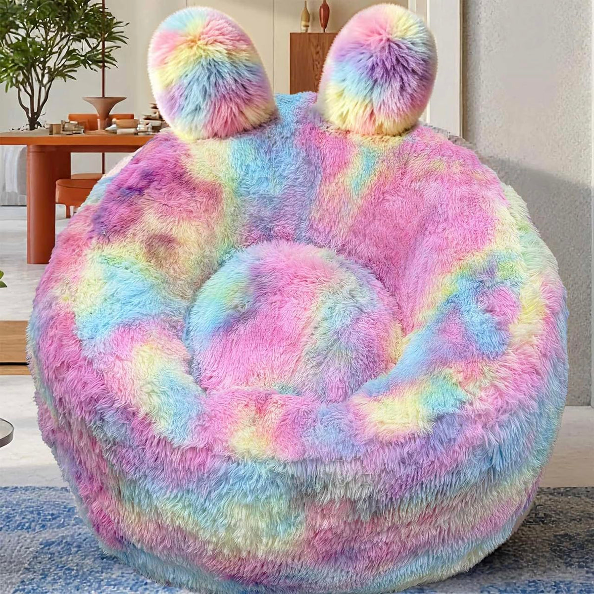 Fluffy Bean Bag Chair for Kids, with Plush Faux Fur Cover, 2.5FT Memory Foam Bean Bag Chairs for Teens & Kids, Ultra Soft Sofa for Living Room/Bedroom/Dorm,Pink