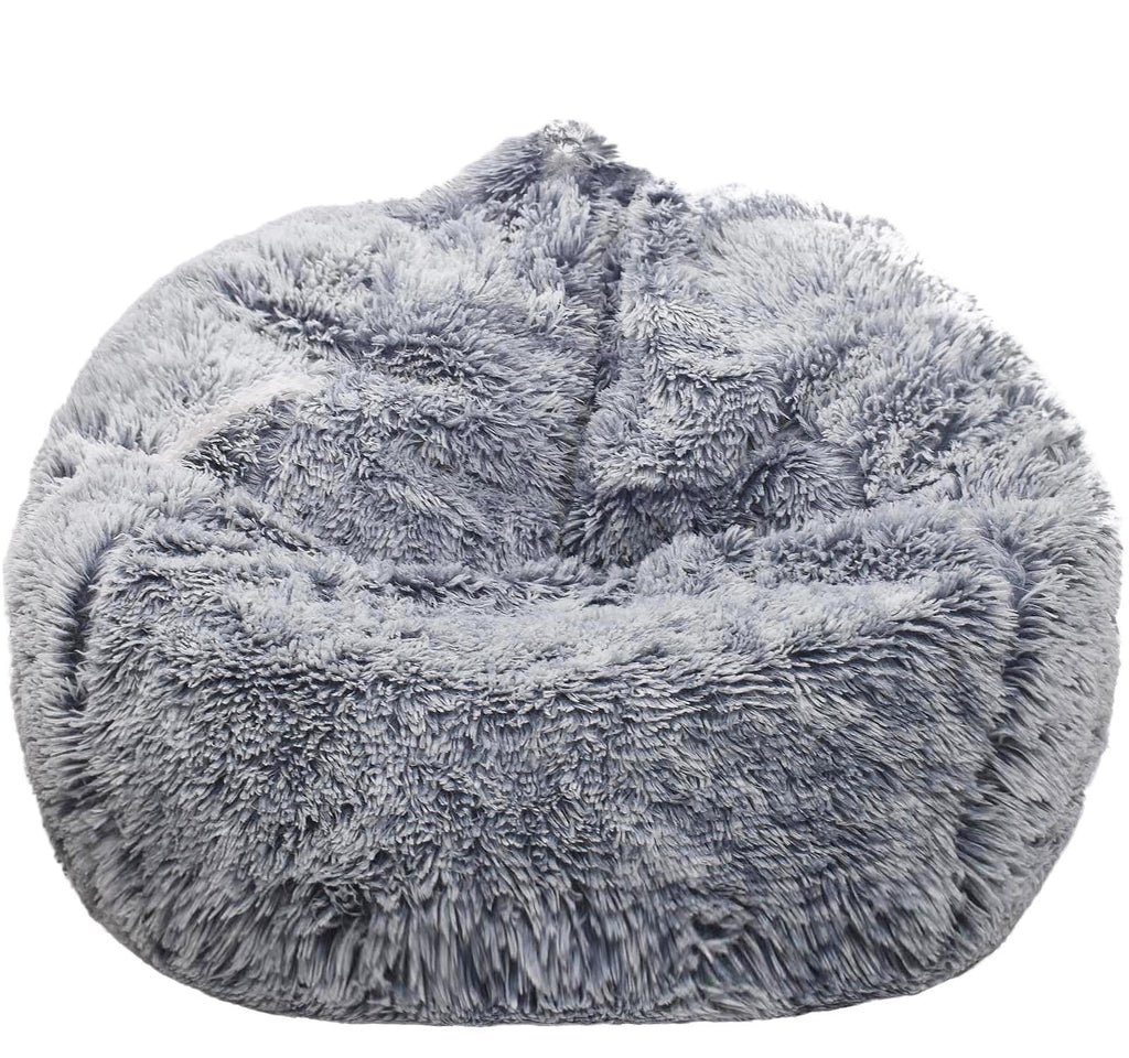 Fluffy Stuffed Animal Storage Bean Bag Chair Cover (No Filler), Faux Fur Comfy Bean Bag Cover for Organizing Plush Toys or Textile, for Adults Teens Kids Girls, Lavender