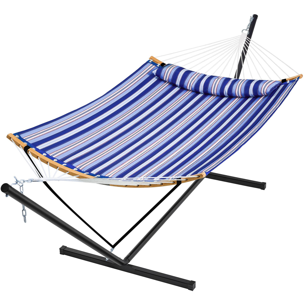SUPERJARE Hammock with Stand, 2 Person Heavy Duty Hammock with Padded Cotton, Detachable Pillow & Strong Curved-Bar & Portable Carrying Bag, Perfect for Outdoor & Indoor - Dark Cyan