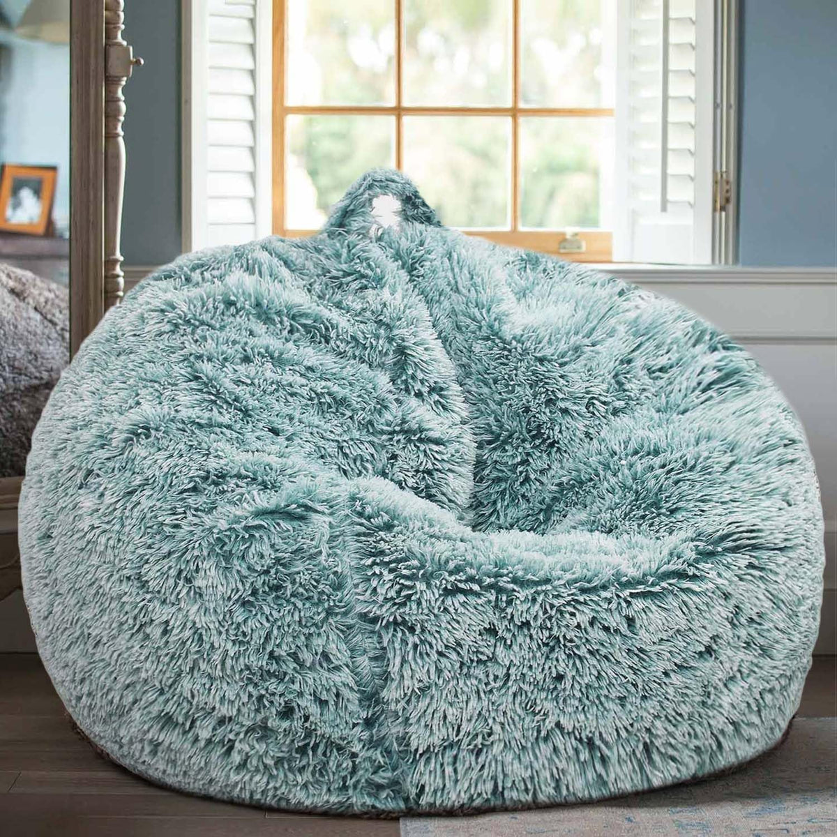 Fluffy Stuffed Animal Storage Bean Bag Chair Cover (No Filler), Faux Fur Comfy Bean Bag Cover for Organizing Plush Toys or Textile, for Adults Teens Kids Girls, Lavender