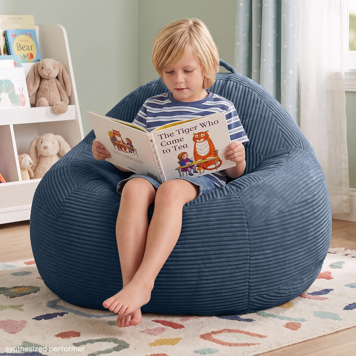 31.5"x31.5"x24" Kids Bean Bag Chair for Kids & Teens,Dark Blue