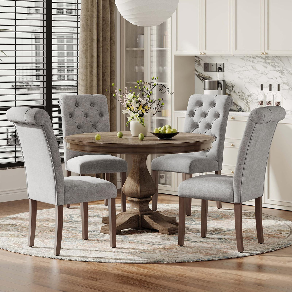 MALOL Upholstered Tufted Dining Room Chairs Set of 4, Parsons Kitchen Chairs with Padded Seat and Solid Wood Legs, Fabric Accent Side Diner Chair for Dining Room/Kitchen/Living Room, Beige