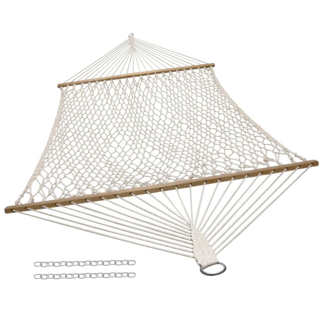 Sunnydaze Double Cotton Rope Hammock for Outside with Spreader Bar, Natural