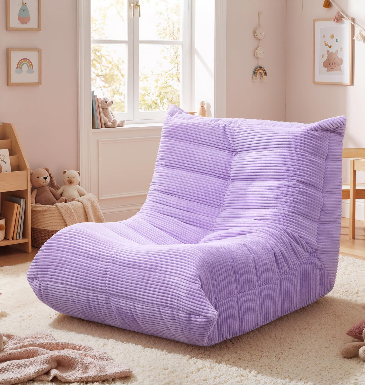 Hobestluk Kids Bean Bag Chair Fluffy Light Pink Small Beanbag Couch