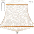GAFETE Single Rope Hammocks for Outside, Traditional Hand Woven Cotton Hammock with Hardwood Spreader Bar, Max 450 lbs Capacity (Natural Beige, Small)