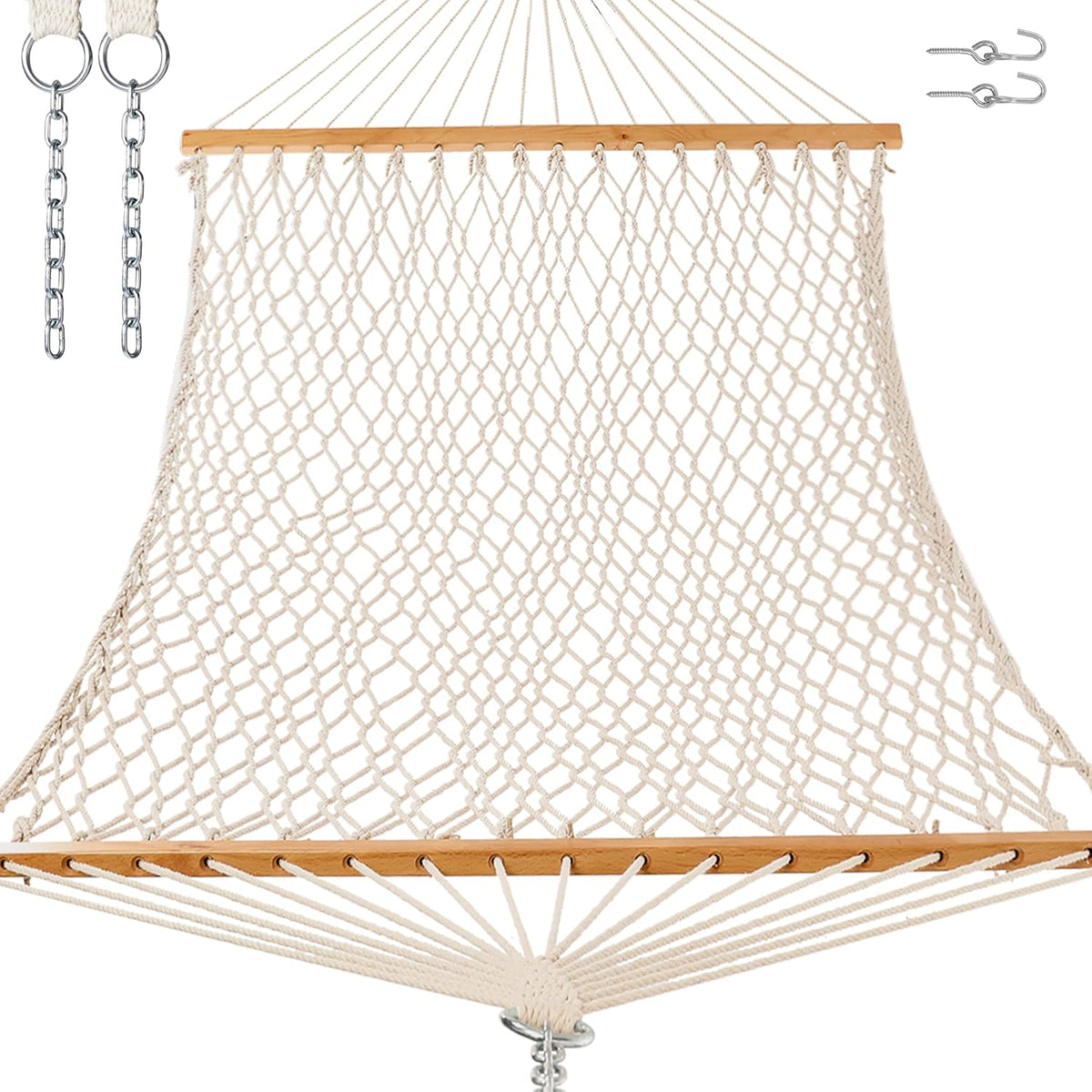 GAFETE Rope Hammock for Outside 2 Person, Handwoven (Natural Beige, Medium)