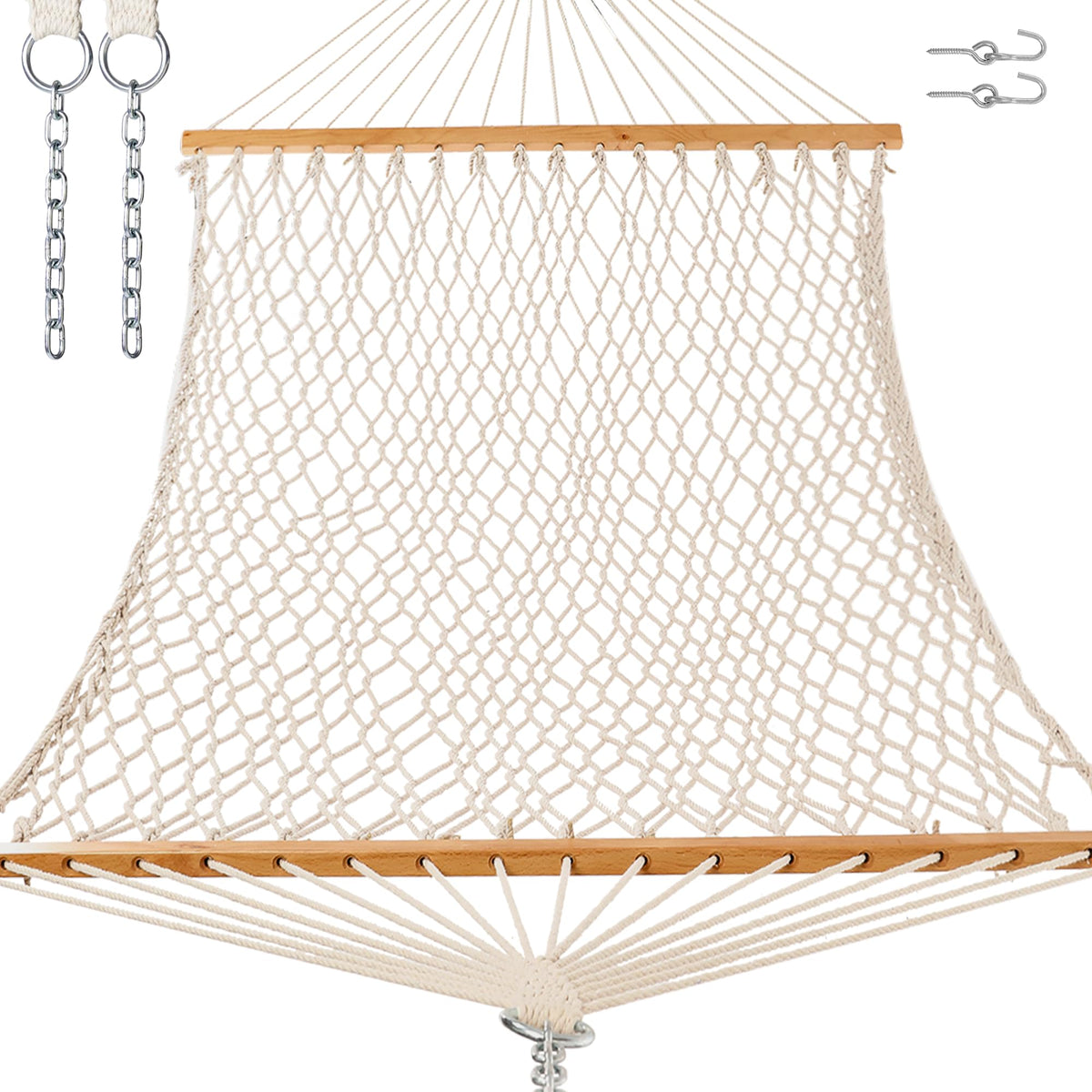 GAFETE Rope Hammock for Outside 2 Person, Handwoven (Natural Beige, Medium)