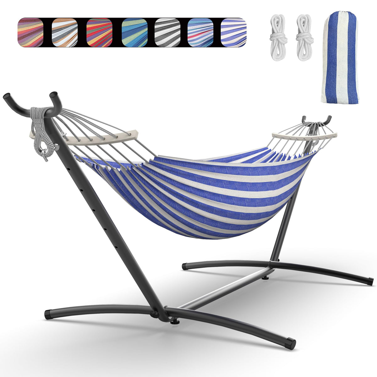 Everyfun Double Hammock with Stand for 2 Person, 600 lb Capacity, Rainbow