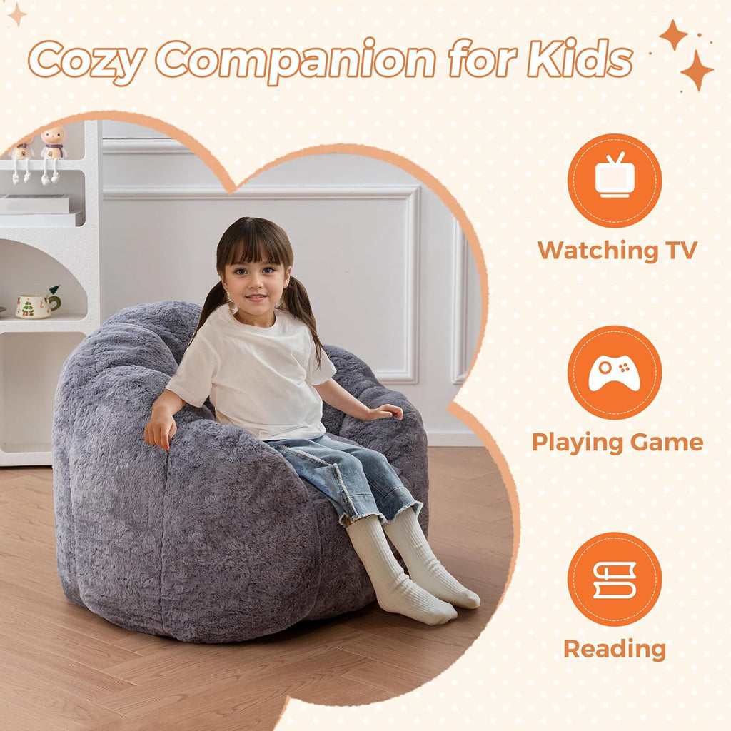 MAXYOYO Kids Bean Bag Chair, Floral Shaped Bean Bag Sofa, Grey