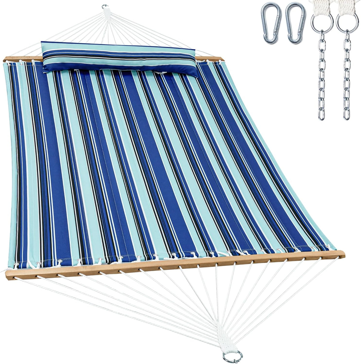 GAFETE 12ft 2 Person Hammock for Outside with Hardwood Spreader Bar