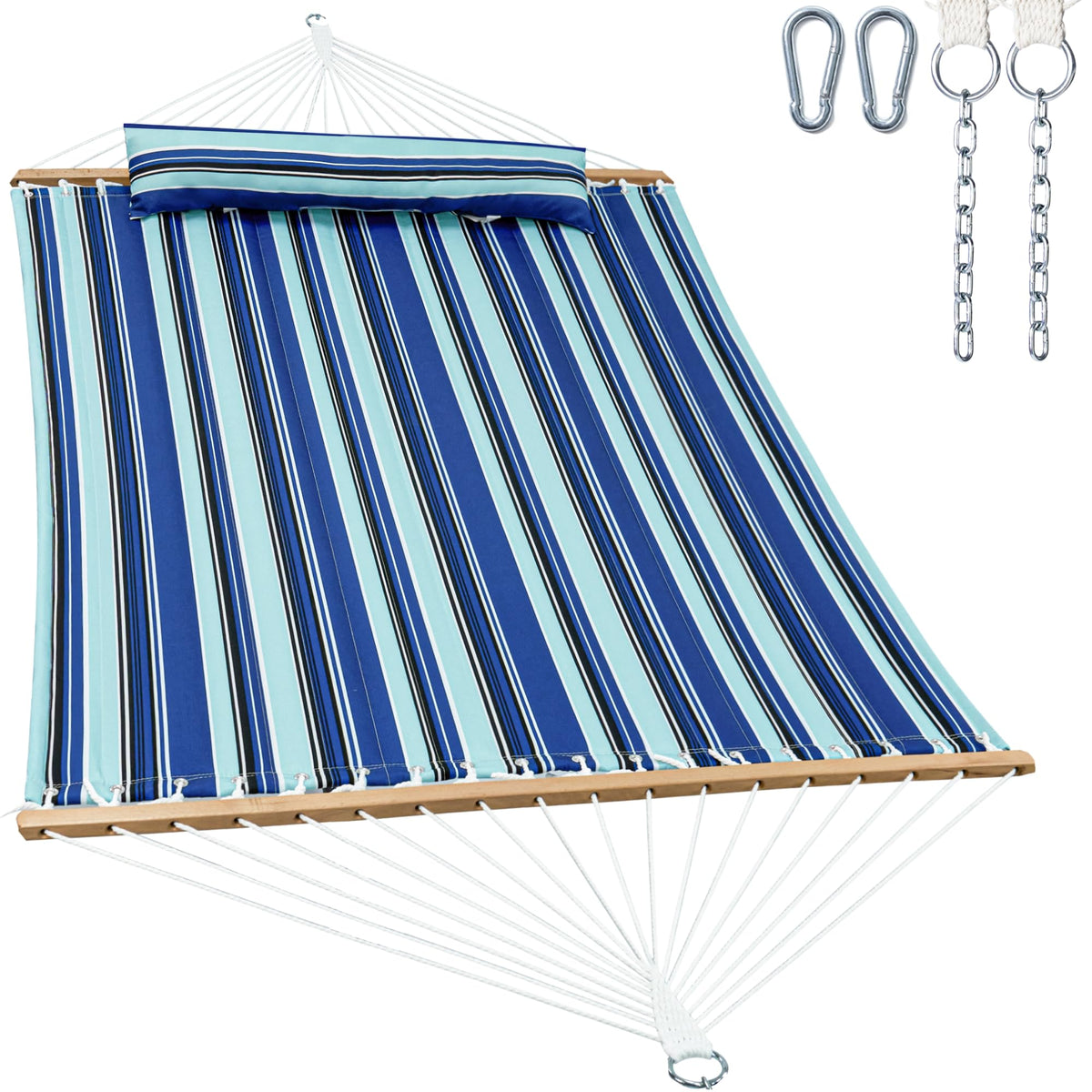 GAFETE 12ft 2 Person Hammock for Outside with Hardwood Spreader Bar