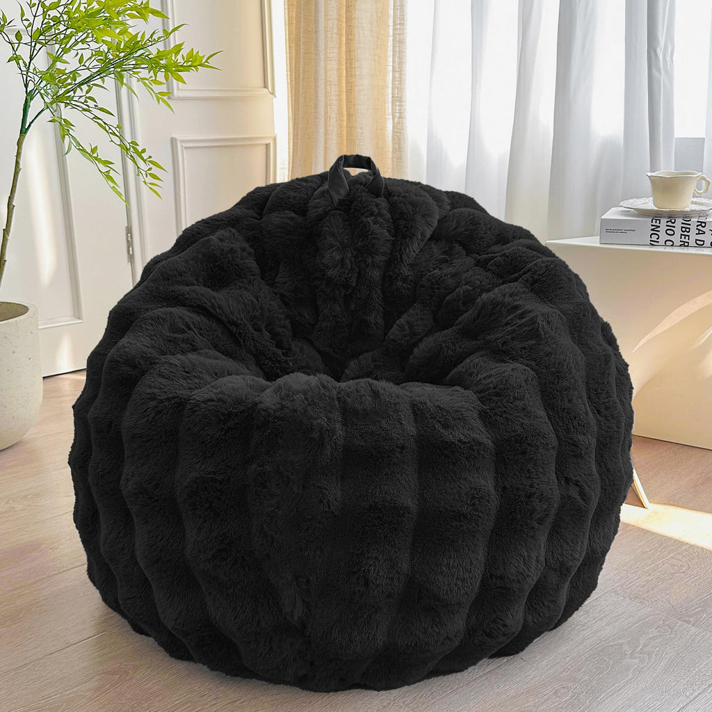 LIFEREVO Kids Fluffy Faux Rabbit Fur Bean Bag Cover, No Filler, Rainbow