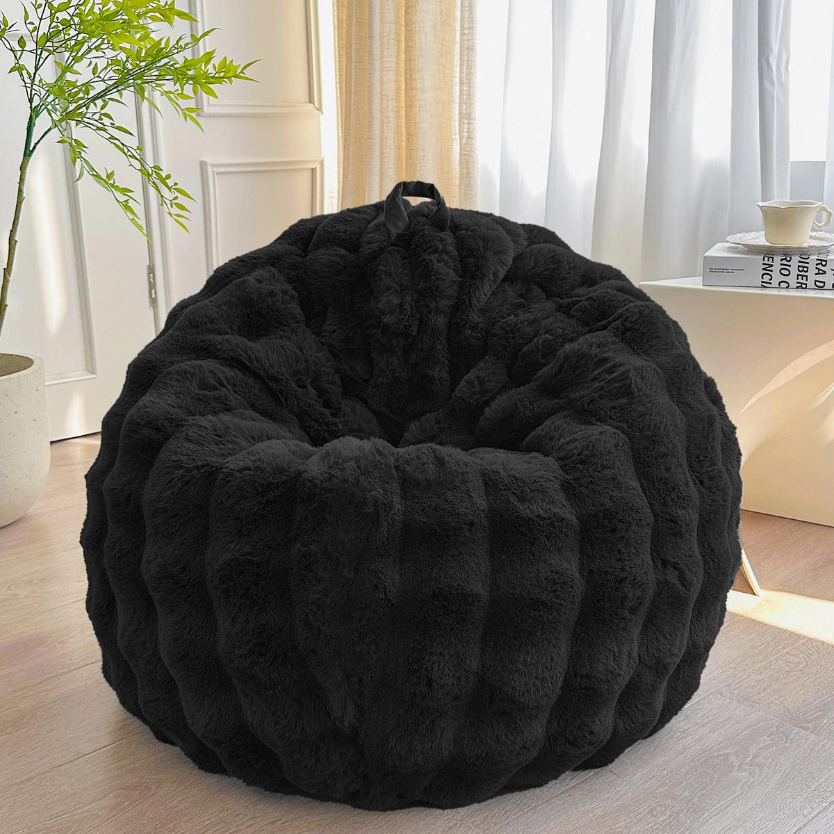 LIFEREVO Kids Fluffy Faux Rabbit Fur Bean Bag Cover, No Filler, Rainbow