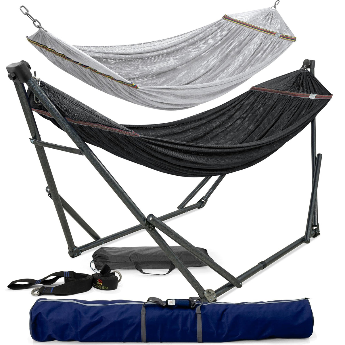 Tranquillo 600lbs Double Hammock with Stand Outdoor Indoor, Camping- Aegean