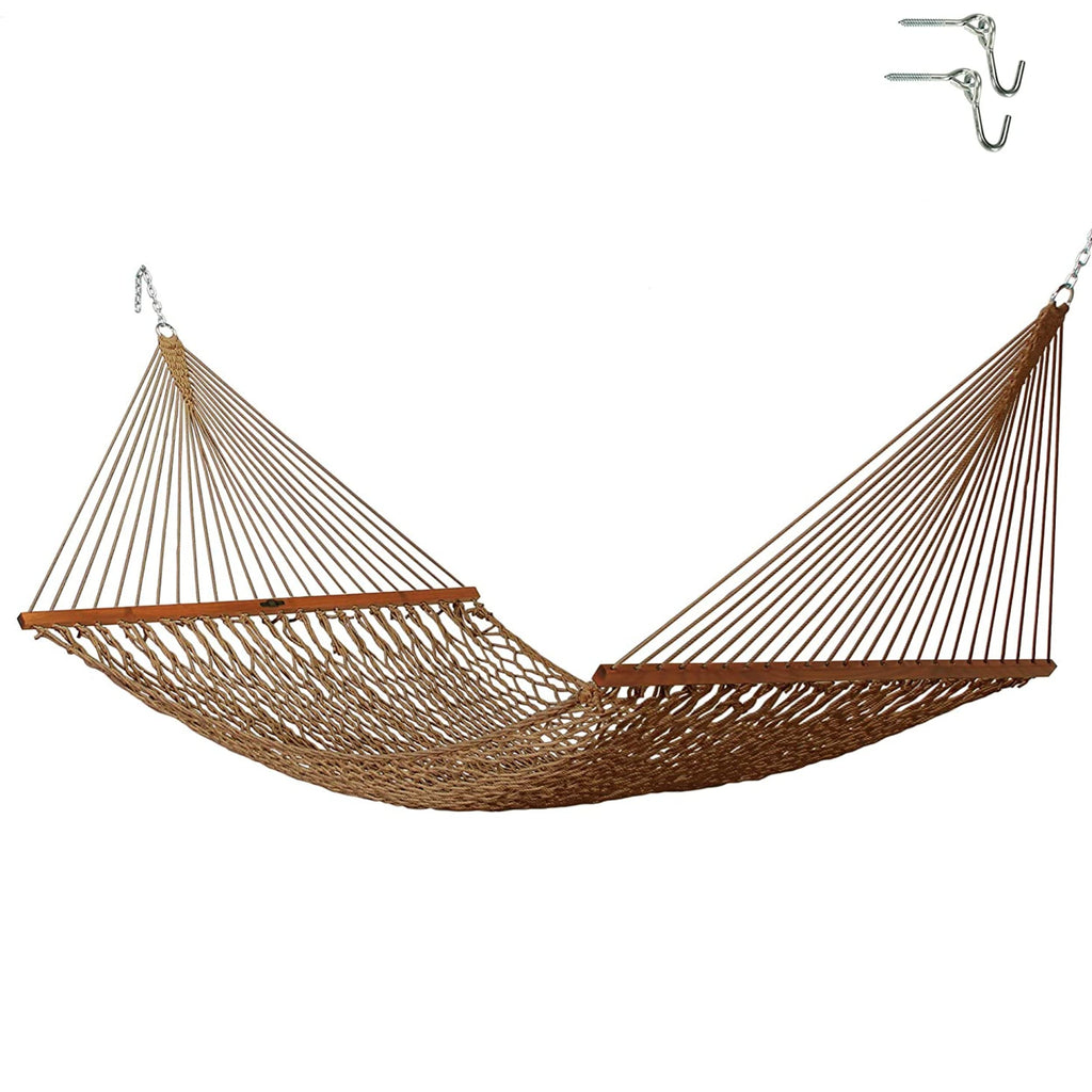 Original Pawleys Island Deluxe Oatmeal DuraCord Rope Hammock – 13 ft. x 60 in., 2-Person, 450 lb Capacity, Oak Spreader Bar, Zinc-Plated Hardware, Handcrafted in the USA