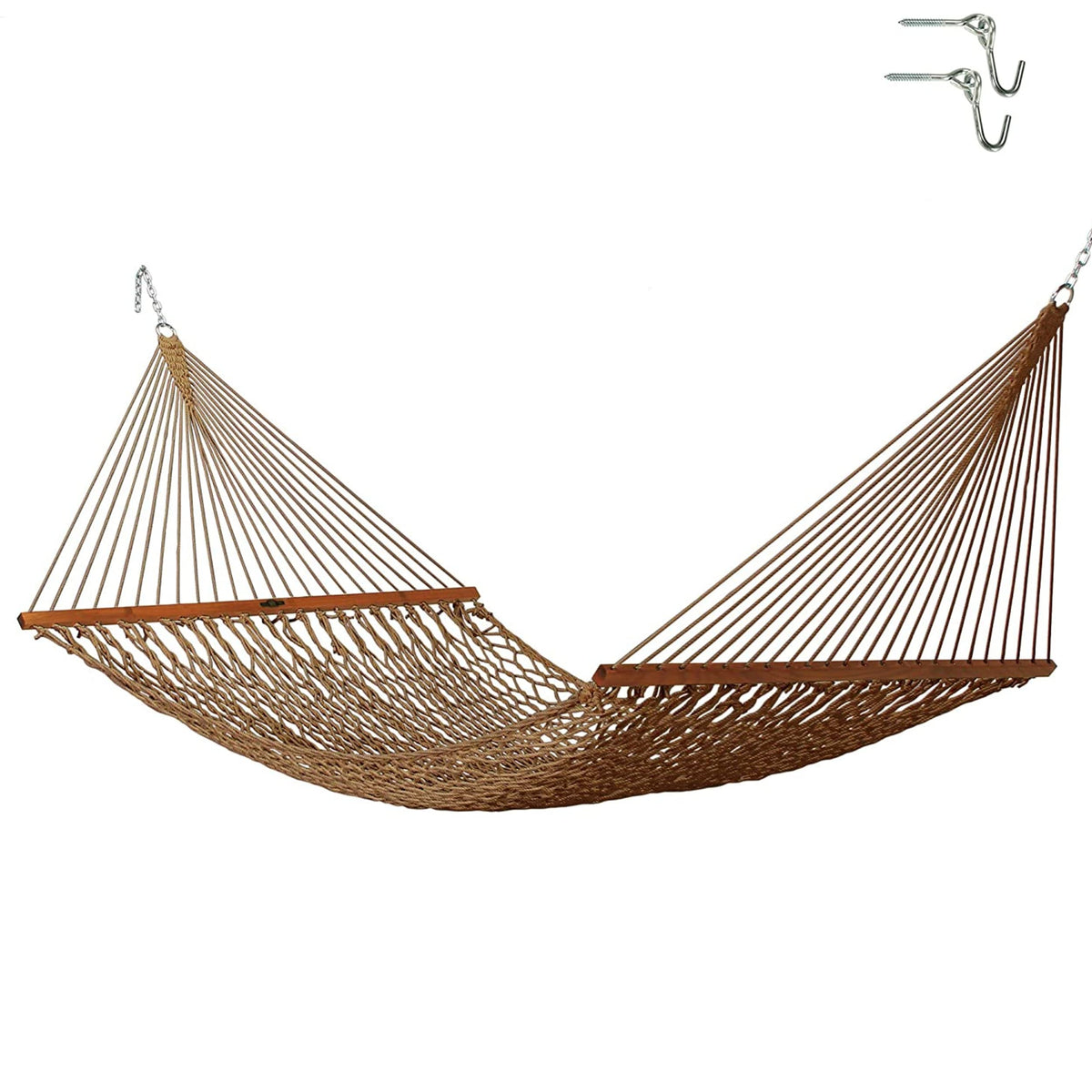 Original Pawleys Island Deluxe Oatmeal DuraCord Rope Hammock – 13 ft. x 60 in., 2-Person, 450 lb Capacity, Oak Spreader Bar, Zinc-Plated Hardware, Handcrafted in the USA