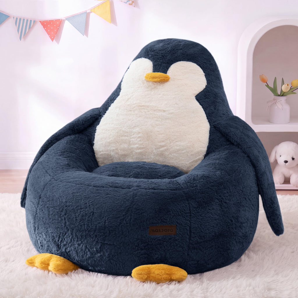 MAXYOYO Kids Bean Bag Chair, Cute Floor Sofa with Penguin‑Shaped Backrest