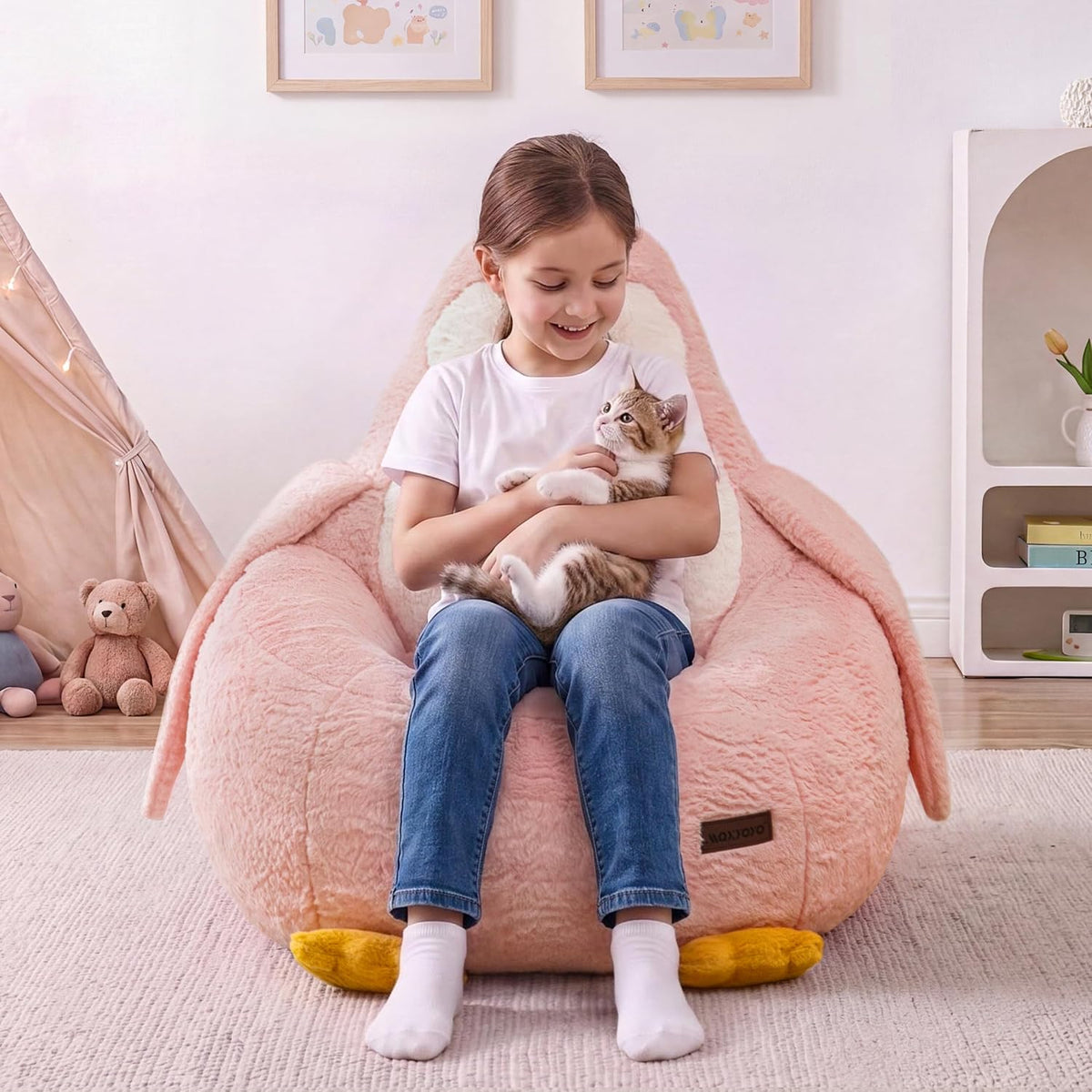 MAXYOYO Kids Bean Bag Chair, Cute Floor Sofa with Penguin‑Shaped Backrest