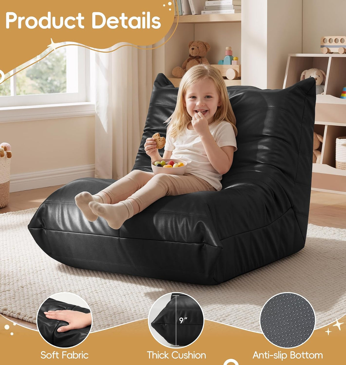 Hobestluk Kids Bean Bag Chair Small Beanbag Couch with Leather Fabric