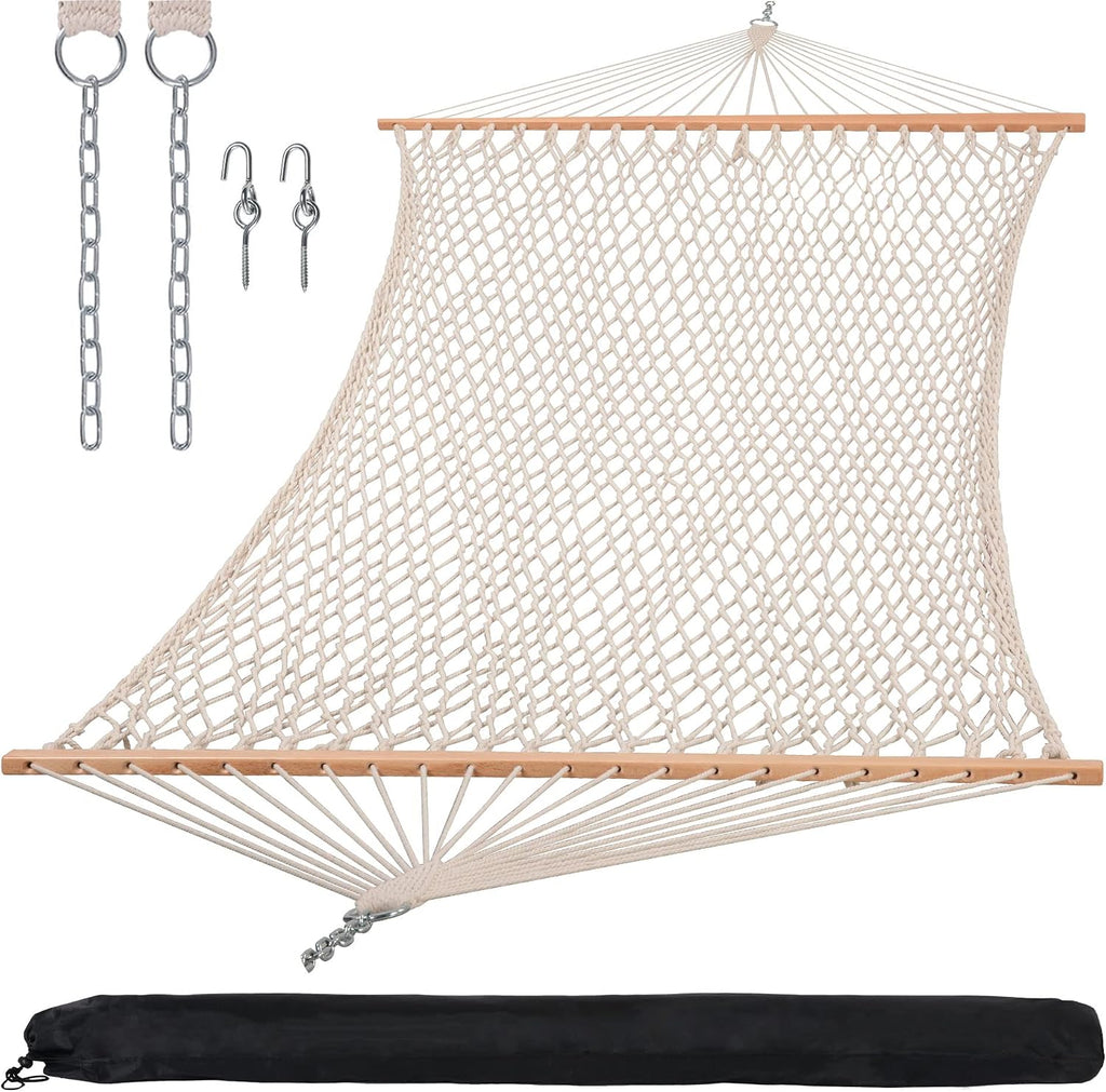 SUNCREAT Traditional Rope Double Hammock, 450 lbs Capacity, Natural