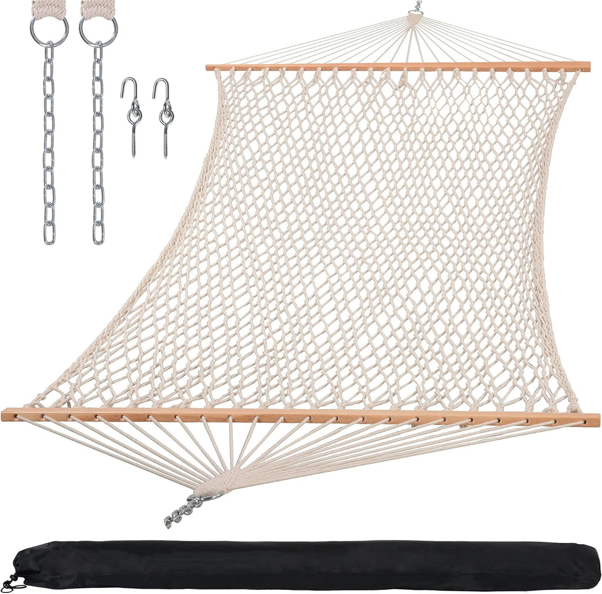 SUNCREAT Traditional Rope Double Hammock, 450 lbs Capacity, Natural