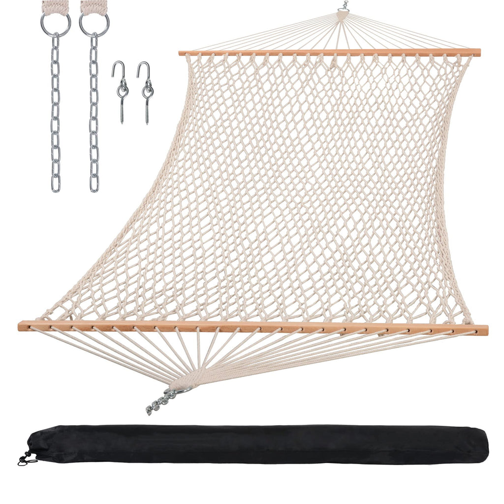 SUNCREAT Traditional Rope Double Hammock, 450 lbs Capacity, Natural