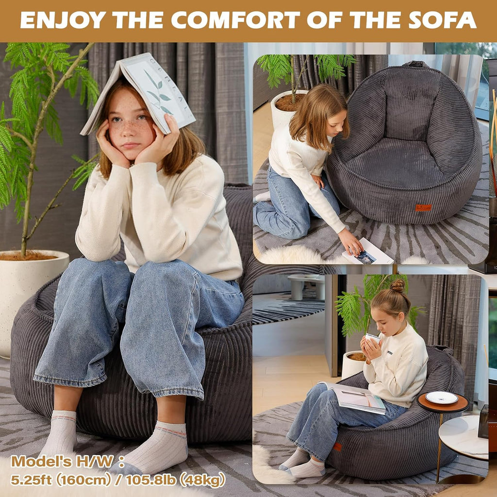 Bean Bag Chair, Cozy Fluffy Beanbag Chairs with Filler for Teens and Kids, Floor Lazy Sofa for Living Room Gaming & Reading (S-Darkgrey)