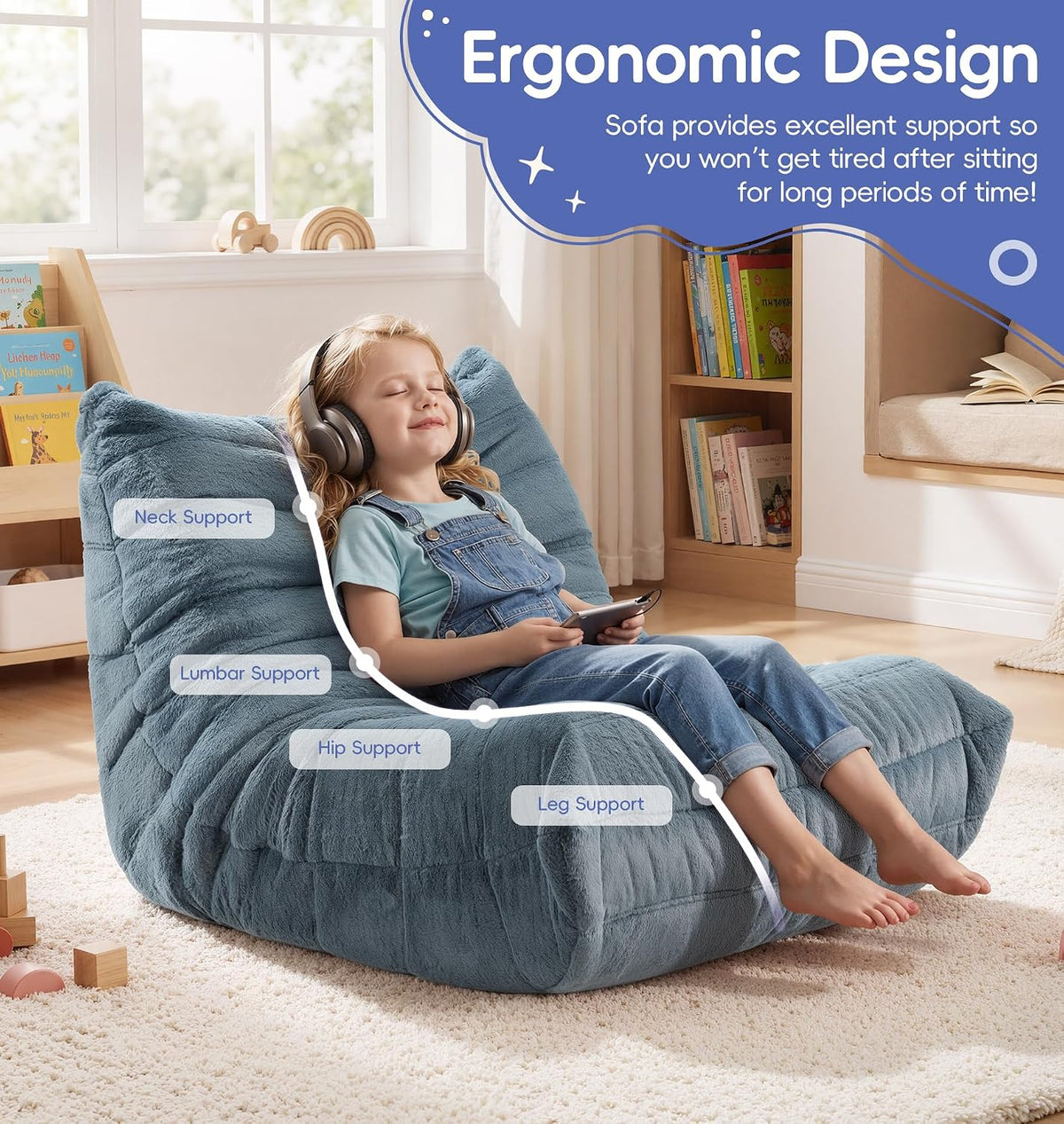 Hobestluk Kids Bean Bag Chair Fluffy Beanbag Couch with Spaciuos Design