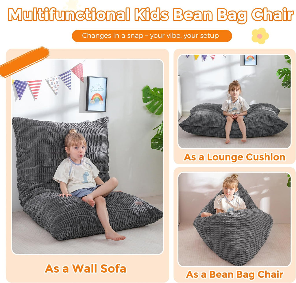 MAXYOYO Kids Bean Bag Chair, 3 in 1 Convertible Bean Bag Sofa with Removable Cover for Children, Soft Floor Lounger with Supportive Shredded Foam Filling, Floor Cushion Chair for Living Room, Playroom
