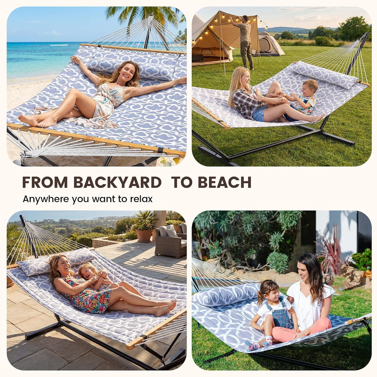 ANAGOO Double Hammock with Stand 500lbs Heavy Duty Outdoor Two Person White
